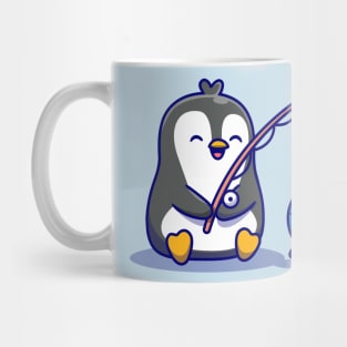 Cute Penguin Fishing Cartoon Mug